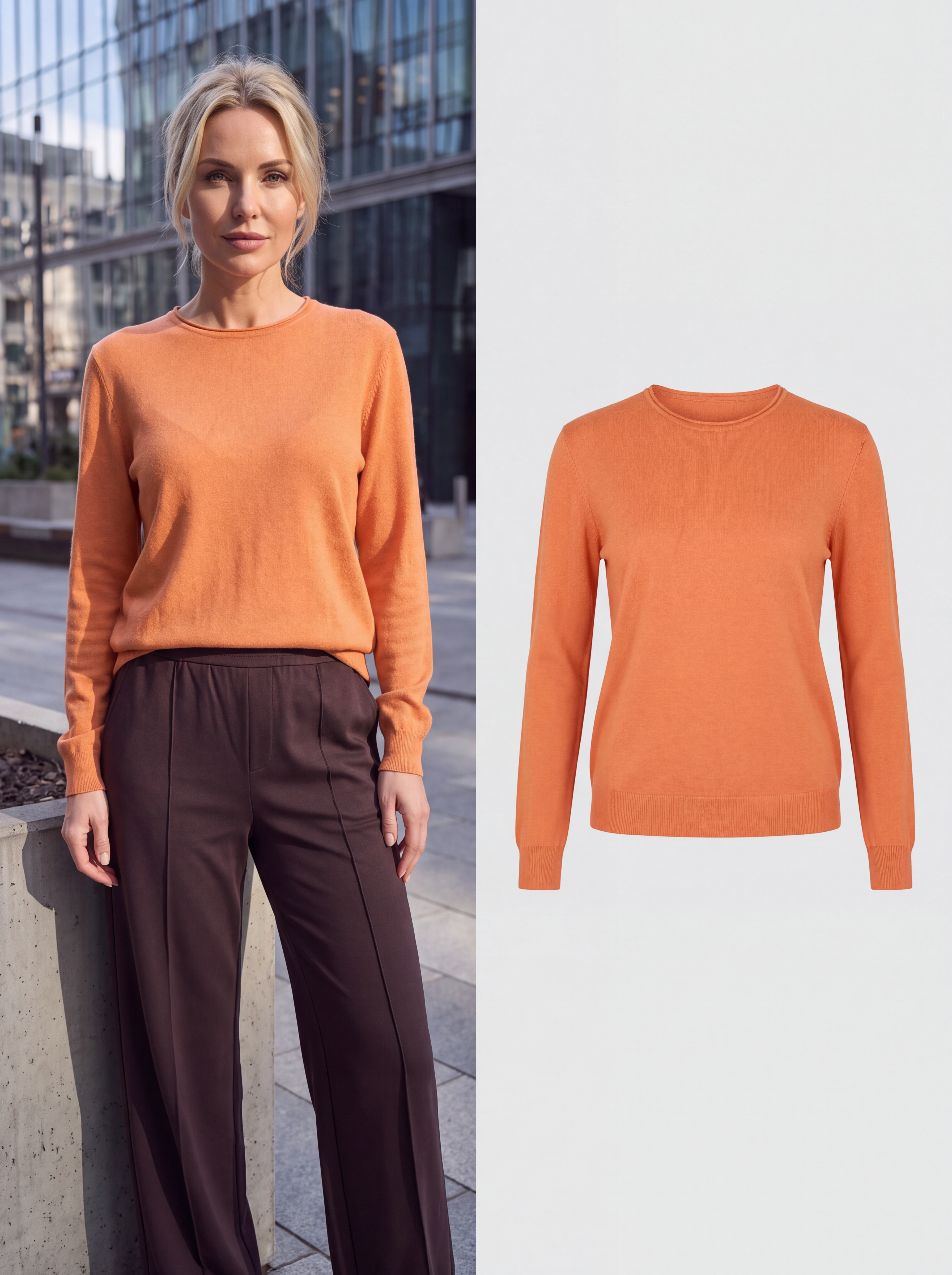 Dámsky pulóver s okrúhlym výstrihom H.WINTER PUMPKIN jemná oranžová s.WEAR 2
